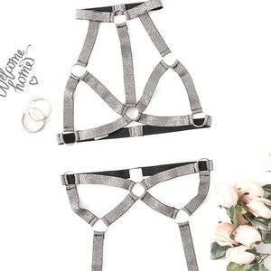 Silver Strappy Lingerie Set NEW